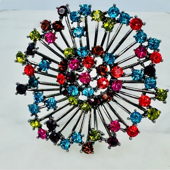 Vintage Multicolor Starburst  Brooch Pin Large Statement Glass Rhinestone 80s - Picture 1 of 9